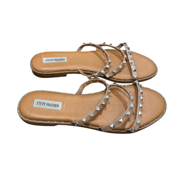 Steve Madden Shoes - Steve Madden Light Brown Rhinestone Strappy Flat Sandals – Women’s 10